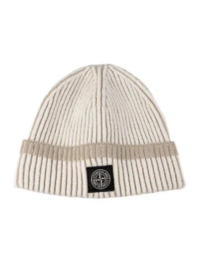Pre-owned Stone Island White Knit Beanie W/tags In Neutral