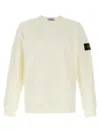 Stone Island White Crewneck Sweater With Logo Patch In Wool Blend Man