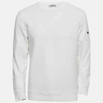 Pre-owned Stone Island White Logo Embroidered Cotton Sweatshirt M
