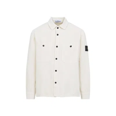 Stone Island White Logo Patch Overshirt In Neutral