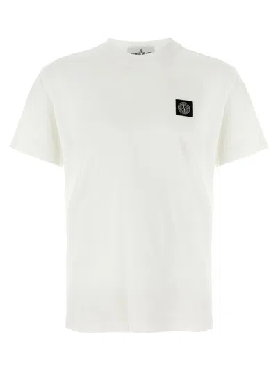 Stone Island White Cotton T-shirt With Logo Patch