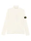 Stone Island Ribbed Wool Turtleneck Pullover In White