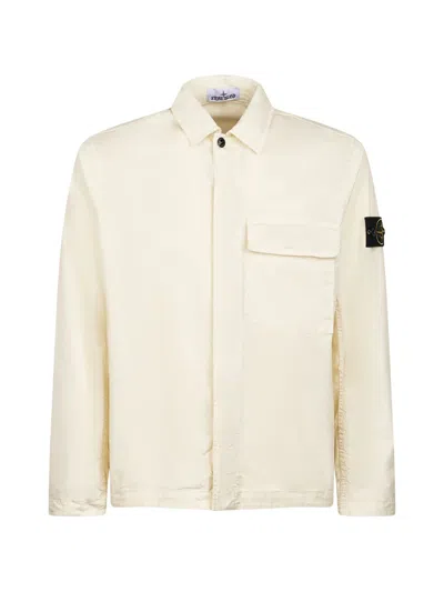 Stone Island White Long Sleeve Cotton Jacket In Neutral