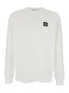 Stone Island White Long-sleeve Crewneck T-shirt With Logo Patch On The Front In Cotton Man In White