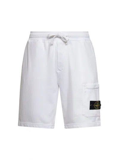 Stone Island White Organic Cotton Fleece Jogger Shorts