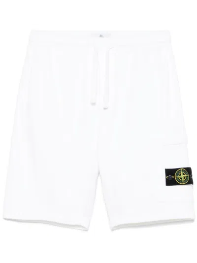 Stone Island White Organic Cotton Shorts With Elasticated Drawstring Waistband