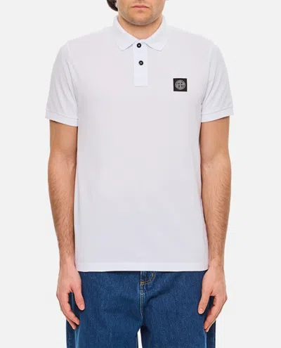 Stone Island White Pique Polo Shirt In Violet