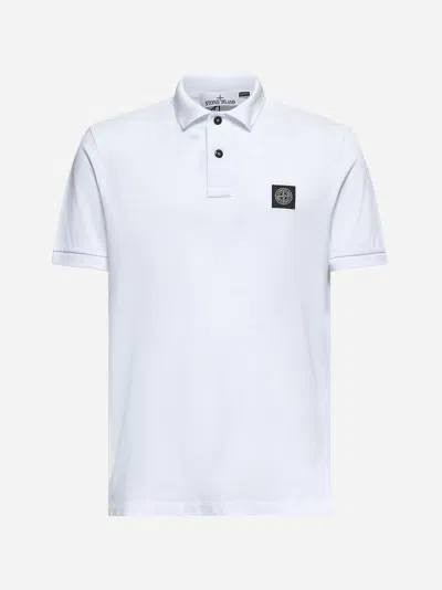 STONE ISLAND WHITE STRETCH PIQUÉ LOGO PATCH POLO SHIRT