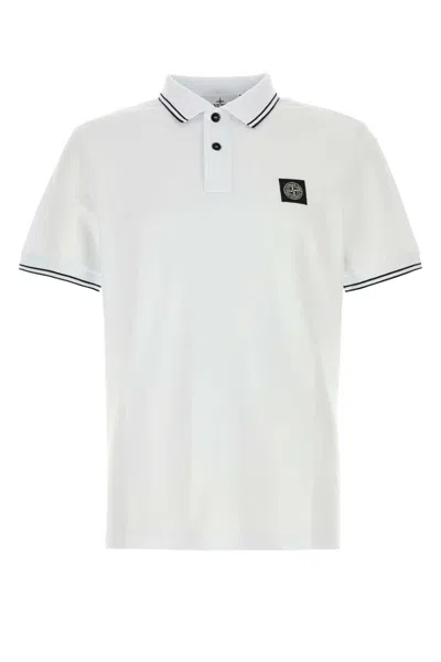 Stone Island White Stretch Piquet Polo Shirt