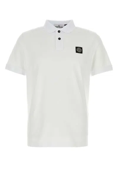 STONE ISLAND STONE ISLAND WHITE STRETCH PIQUET POLO SHIRT