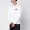 Stone Island White Long-sleeve Crewneck T-shirt With Logo Patch On The Front In Cotton Man In White