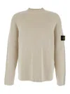 Stone Island White Sweater With Ribbed Design And Logo Patch On Sleeve In Virgin Wool Blend Man In Gray