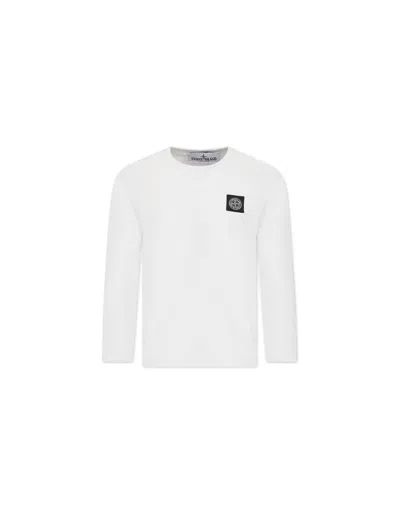 Stone Island Kids' White T-shirt With Logo Patch