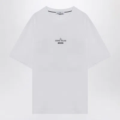 STONE ISLAND STONE ISLAND  WHITE T-SHIRT WITH LOGO PRINTS