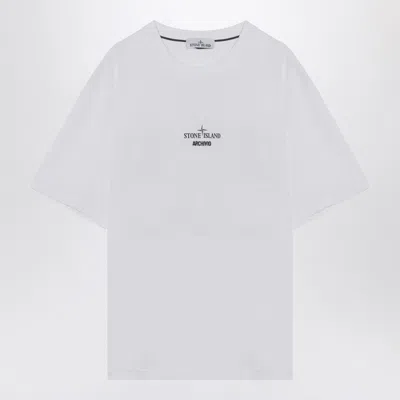 STONE ISLAND STONE ISLAND WHITE T-SHIRT WITH LOGO PRINTS MEN