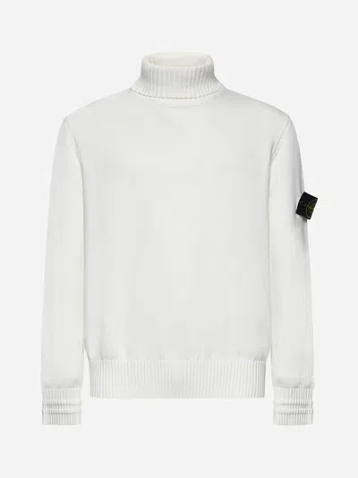 Stone Island White Winter Cotton Turtleneck Sweater In Bco Naturale