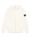 Stone Island White Zip-up Hoodie With Drawstring In White