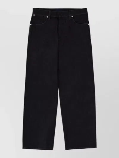 Stone Island Wide Leg Trousers Belt Loops Contrast Stitching In Black