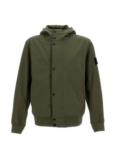 Stone Island Windbreaker Jacket With Hood And Logo In Green