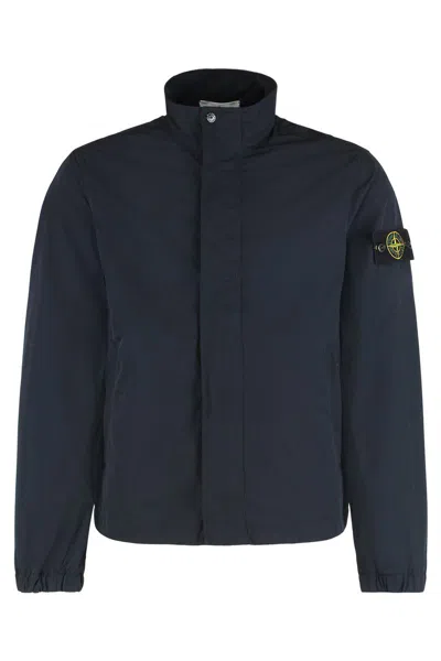 Stone Island Stand Collar Jacket With Anti-drop Micro Twill In Blue