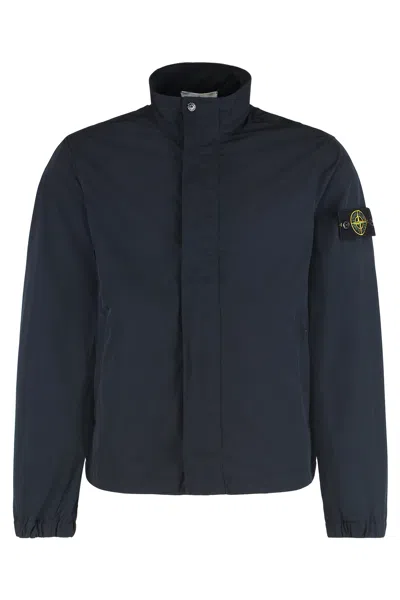 Stone Island Windbreaker With Logo In Blue