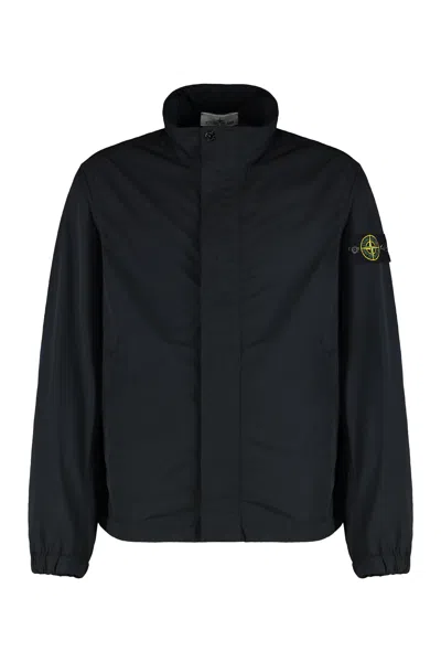 Stone Island Windbreaker With Logo For Men In Black