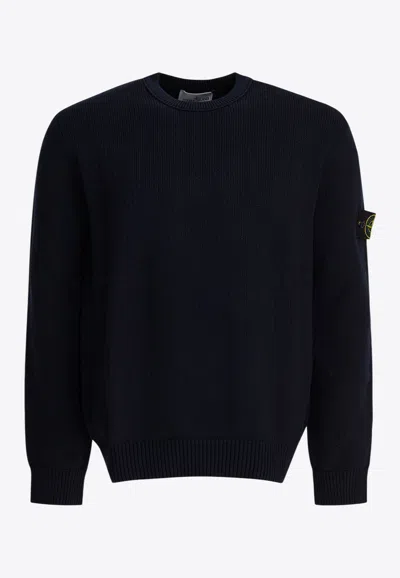 Stone Island Winter Compass-motif Wool Sweater In Blue