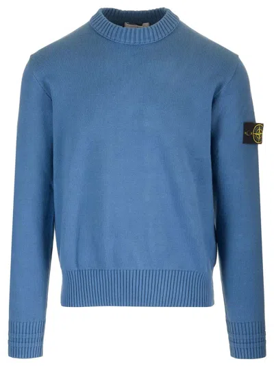 Stone Island Winter Cotton Crewneck Sweater Knitwear Blue