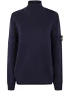 Stone Island Cotton Turtleneck Sweater With Ribbed Cuffs And Hem In Blue