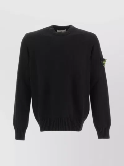 Stone Island Winter Roundneck Cotton Sweater In Black