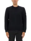 Stone Island Ribbed Hem Long Sleeve Crew Neck Sweater In Blue