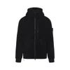 Stone Island Textured Wool Blend Jacket With Hood In Black