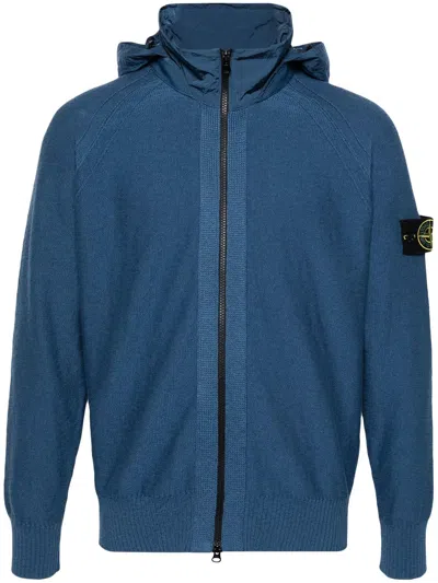 Stone Island Blue Hooded Cardigan For Women | Ss24 Collection
