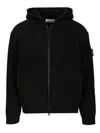 Stone Island Hooded Sweater With Zip In Wool And Cashmere In Black