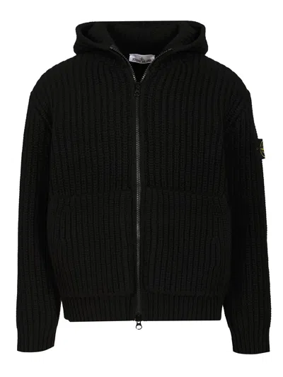 STONE ISLAND WOOL AND CASHMERE HOODED CARDIGAN
