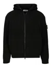 Stone Island Hooded Sweater With Zip In Wool And Cashmere In Black