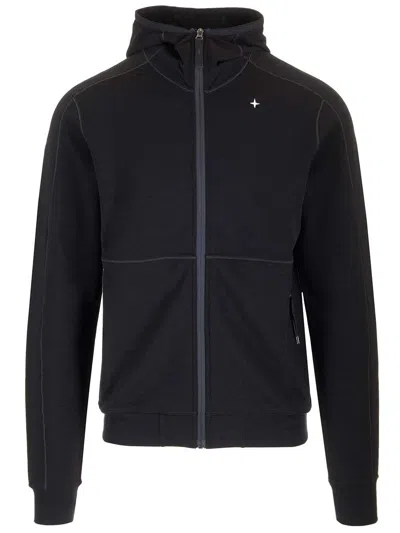 Stone Island Wool And Cotton Zip-up Fleece Sweatshirts Blue