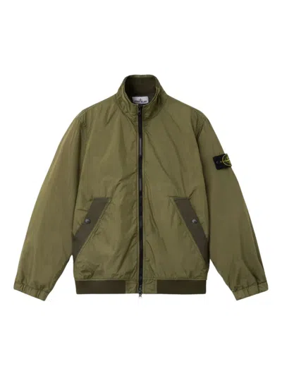 Stone Island Lightweight High-collar Jacket With Buttoned Flap Pockets In Green