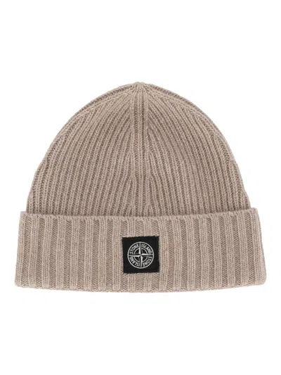 Stone Island Kids' Wool Beanie In Brown