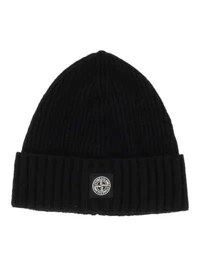 Stone Island Kids' Wool Beanie In Black