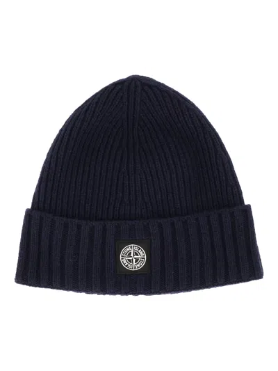 Stone Island Kids' Wool Beanie In Blue