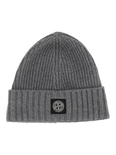 Stone Island Kids' Wool Beanie In Gray