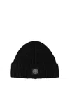 Stone Island Ribbed Knit Fisherman Beanie With Turn-up Cuff In Black