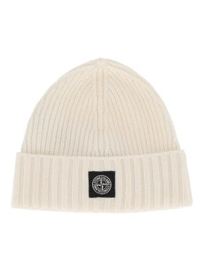 Stone Island Kids' Wool Beanie In White
