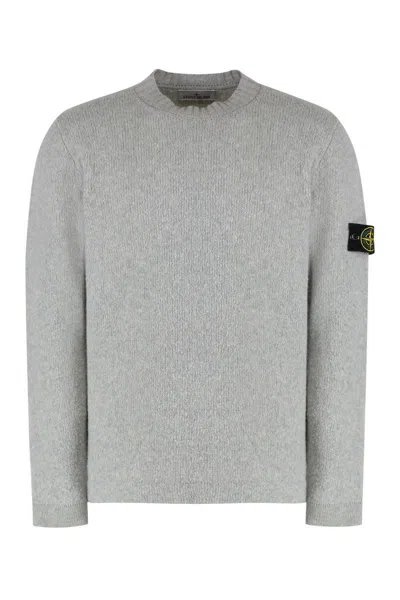 Stone Island Logo Patch Crewneck Jumper In Melange Gray