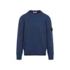 Stone Island Crew Neck Wool Blend Sweater With Distinctive Patch Detail In Blue
