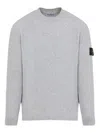 Stone Island Men Grey Ribbed Knit Crewneck Sweater With Logo Patch On The Sleeve In Wool Man In Gray