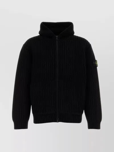 Stone Island Wool Blend Hooded Sweatshirt In Black