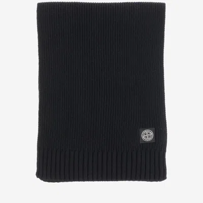 Stone Island Wool Blend Knit Scarf In Black
