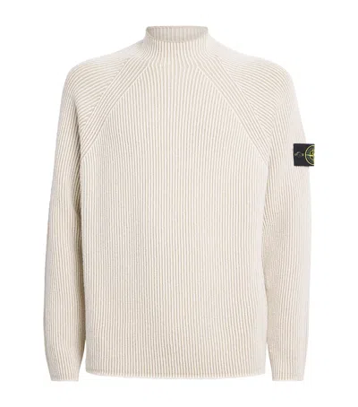 Stone Island Wool-blend Ribbed Sweater In White